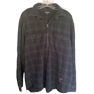 Polo Jeans Co. Ralph Lauren Plaid 1/2 Zip Pullover Navy Green Flannel Sz L